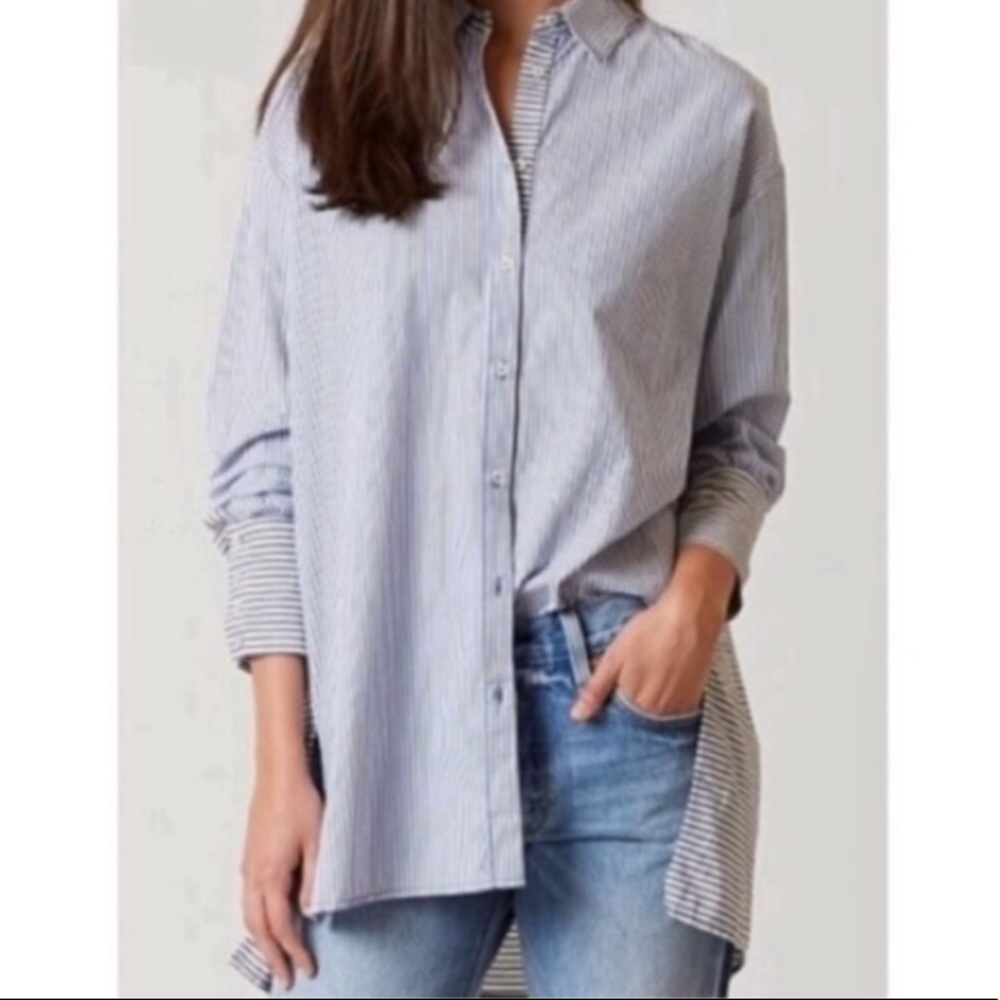 Free people oversized high low striped button down